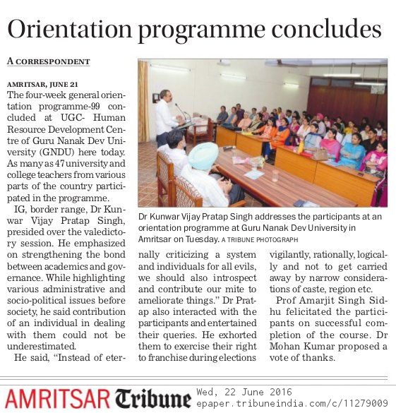 Kunwar addressing participants of Orientation programme in GNDU